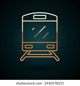 Gold line Train icon isolated on dark blue background. Public transportation symbol. Subway train transport. Metro underground.  Vector