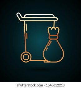 Gold line Trash can icon isolated on dark blue background. Garbage bin sign. Recycle basket icon. Office trash icon.  Vector Illustration