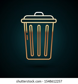 Gold line Trash can icon isolated on dark blue background. Garbage bin sign. Recycle basket icon. Office trash icon.  Vector Illustration