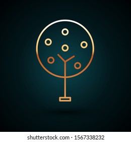 Gold line Tree icon isolated on dark blue background. Forest symbol.  Vector Illustration