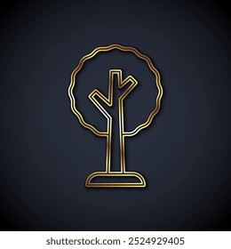 Linha dourada Ícone de árvore isolado no plano de fundo preto. Símbolo da floresta.  Vetor