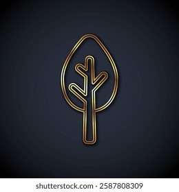 Gold line Tree icon isolated on black background. Forest symbol.  Vector