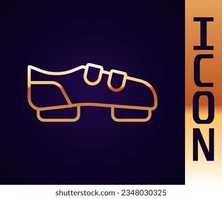Gold line Triathlon cycling shoes icon isolated on black background. Sport shoes, bicycle shoes.  Vector