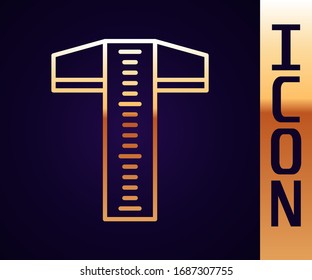 Línea T-cuadrada de oro para icono de dibujo profesional aislado en fondo negro. Ilustración vectorial