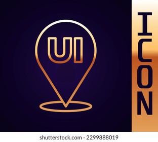 Gold line UI or UX design icon isolated on black background.  Vector