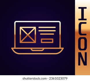 Gold line UI or UX design icon isolated on black background.  Vector