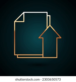 Gold line Upload file document icon isolated on dark blue background. Document arrow.  Vector Illustration