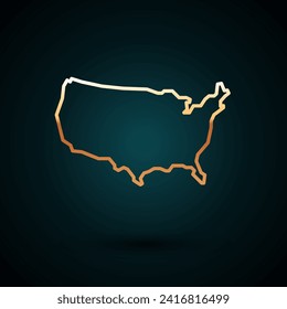 Icono del mapa de la línea de oro de EE.UU. aislado en fondo azul oscuro. Mapa de los Estados Unidos de América.  Vector
