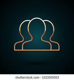 Gold line Users group icon isolated on dark blue background. Group of people icon. Business avatar symbol - users profile icon.  Vector Illustration