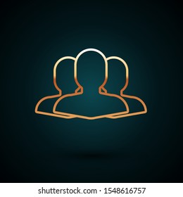Gold line Users group icon isolated on dark blue background. Group of people icon. Business avatar symbol users profile icon.  Vector Illustration