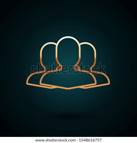 Gold line Users group icon isolated on dark blue background. Group of people icon. Business avatar symbol users profile icon.  Vector Illustration