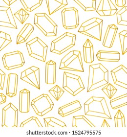 Gold line vector gemstones seamless pattern