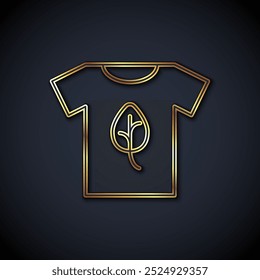 Gold line Vegan shirt icon isolated Gold line background.  Vector