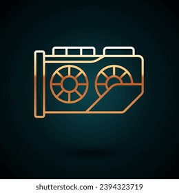 Gold line Video graphic card icon isolated on dark blue background.  Vector
