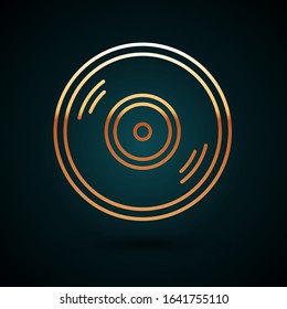 Gold line Vinyl disk icon isolated on dark blue background.  Vector Illustration