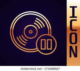 Gold line Vinyl disk icon isolated on black background.  Vector Illustration