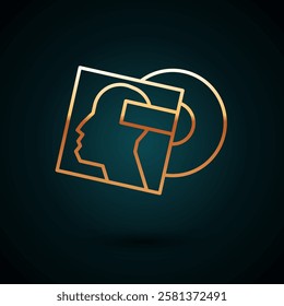 Gold line Vinyl disk icon isolated on dark blue background.  Vector