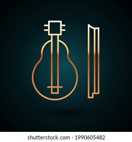 Gold line Violin icon isolated on dark blue background. Musical instrument.  Vector