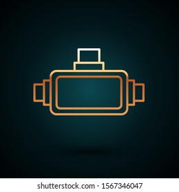 Gold line Virtual reality glasses icon isolated on dark blue background. Stereoscopic 3d vr mask.  Vector Illustration