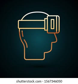 Gold line Virtual reality glasses icon isolated on dark blue background. Stereoscopic 3d vr mask.  Vector Illustration