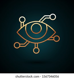 Gold line Virtual reality icon isolated on dark blue background.  Vector Illustration