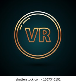 Gold line Virtual reality icon isolated on dark blue background.  Vector Illustration