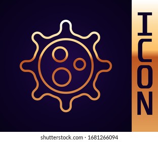 Gold line Virus icon isolated on black background. Corona virus 2019-nCoV. Bacteria and germs, cell cancer, microbe, fungi.  Vector Illustration