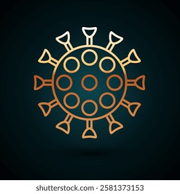 Gold line Virus icon isolated on dark blue background. Corona virus 2019-nCoV. Bacteria and germs, cell cancer, microbe, fungi.  Vector Illustration