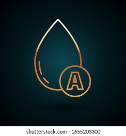 Gold line Water drop icon isolated on dark blue background.  Vector Illustration