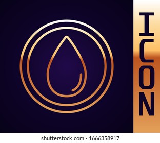 Gold line Water drop icon isolated on black background.  Vector Illustration