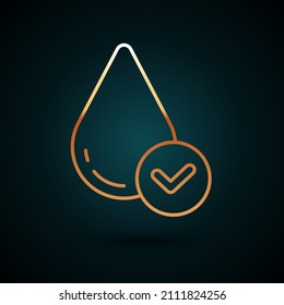 Gold line Water drop icon isolated on dark blue background.  Vector