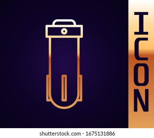 Gold line Water filter icon isolated on black background. System for filtration of water. Reverse osmosis system.  Vector Illustration