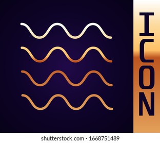 Gold line Wave icon isolated on black background.  Vector Illustration