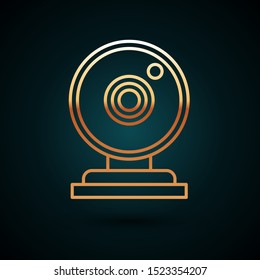Gold line Web camera icon isolated on dark blue background. Chat camera. Webcam icon.  Vector Illustration