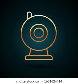 Gold line Web camera icon isolated on dark blue background. Chat camera. Webcam icon.  Vector Illustration