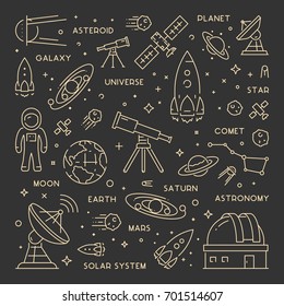 Gold line web concept for astronomy. Modern linear banner for space science.