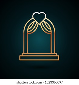 Gold line Wedding arch icon isolated on dark blue background. Wedding decoration.  Vector Illustration