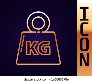 Gold line Weight icon isolated on black background. Kilogram weight block for weight lifting and scale. Mass symbol.  Vector Illustration