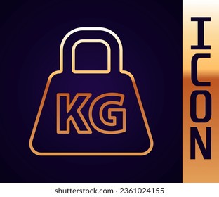 Gold line Weight icon isolated on black background. Kilogram weight block for weight lifting and scale. Mass symbol.  Vector Illustration