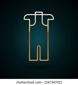 Gold line Wetsuit for scuba diving icon isolated on dark blue background. Diving underwater equipment.  Vector Illustration