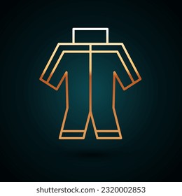 Gold line Wetsuit for scuba diving icon isolated on dark blue background. Diving underwater equipment.  Vector