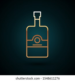 Gold line Whiskey bottle icon isolated on dark blue background.  Vector Illustration