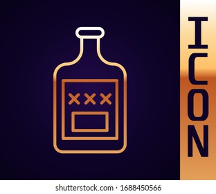 Gold line Whiskey bottle icon isolated on black background.  Vector Illustration