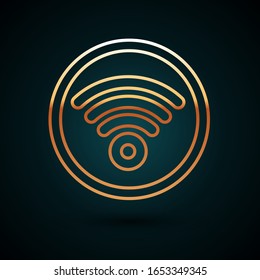 Gold line Wi-Fi wireless internet network symbol icon isolated on dark blue background.  Vector Illustration