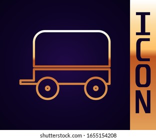 Gold line Wild west covered wagon icon isolated on black background.  Vector Illustration