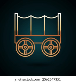 Gold line Wild west covered wagon icon isolated on dark blue background.  Vector