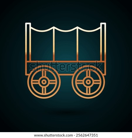 Gold line Wild west covered wagon icon isolated on dark blue background.  Vector