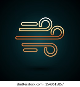 Gold line Wind icon isolated on dark blue background. Windy weather.  Vector Illustration