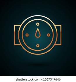 Gold line Wind rose icon isolated on dark blue background. Compass icon for travel. Navigation design.  Vector Illustration