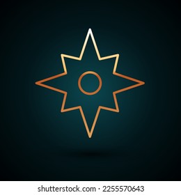 Gold line Wind rose icon isolated on dark blue background. Compass icon for travel. Navigation design.  Vector